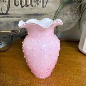 Vintage Fenton Hobnail Pink Ruffled Vase